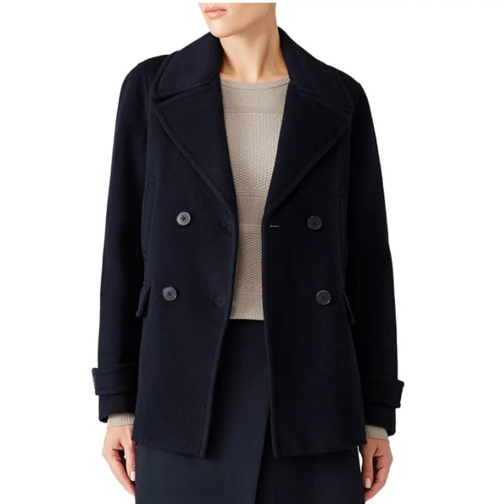 VINCE. Navy Double Breasted Cropped Peacoat in navy blue size 8
